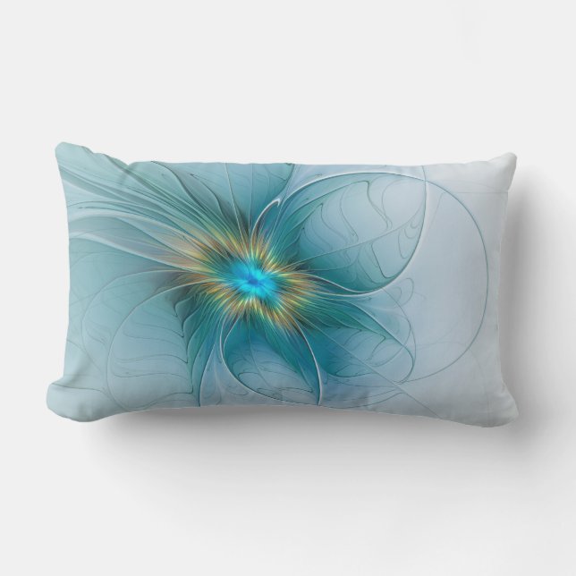 The little Beauty Modern Blue Gold Fractal Flower Lumbar Cushion (Front)
