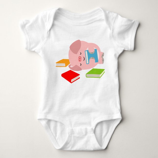 The Little Book Lover (Cartoon Pig) Baby Bodysuit (Front)