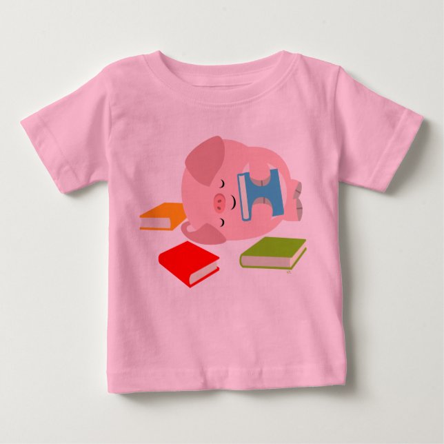 The Little Book Lover (Cartoon Pig) Baby T-Shirt (Front)