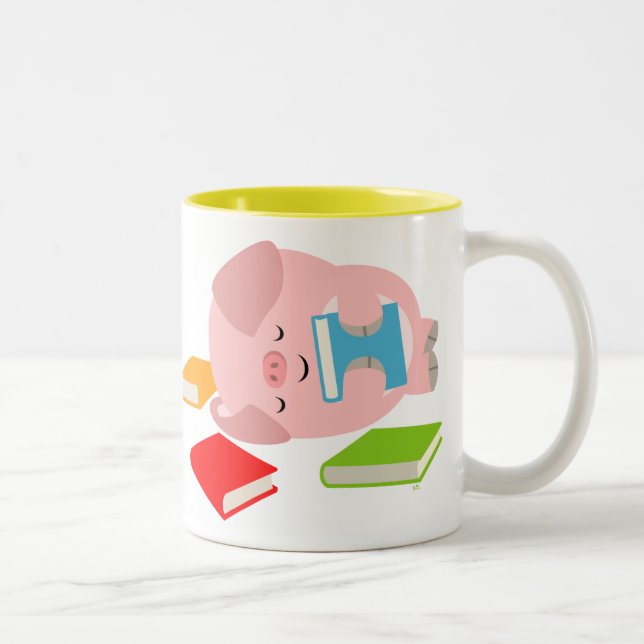 The Little Book Lover (Cute Cartoon Pig) Mug (Right)