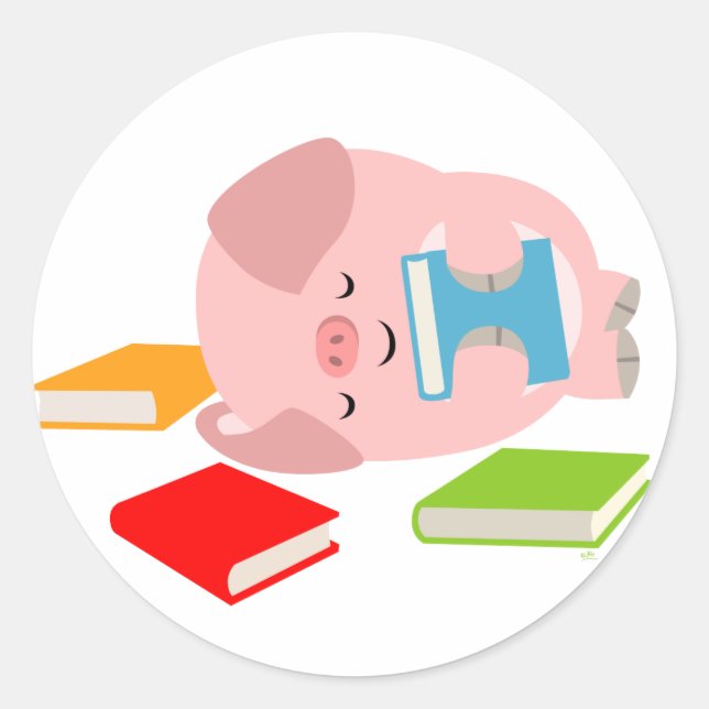 The Little Book Lover (Cute Cartoon Pig) Sticker (Front)
