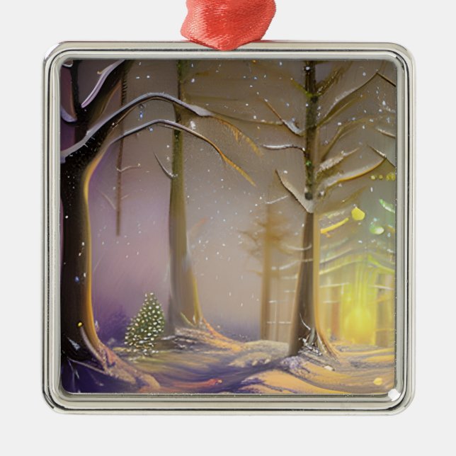 The Little Christmas Tree in the Forest Metal Ornament (Front)