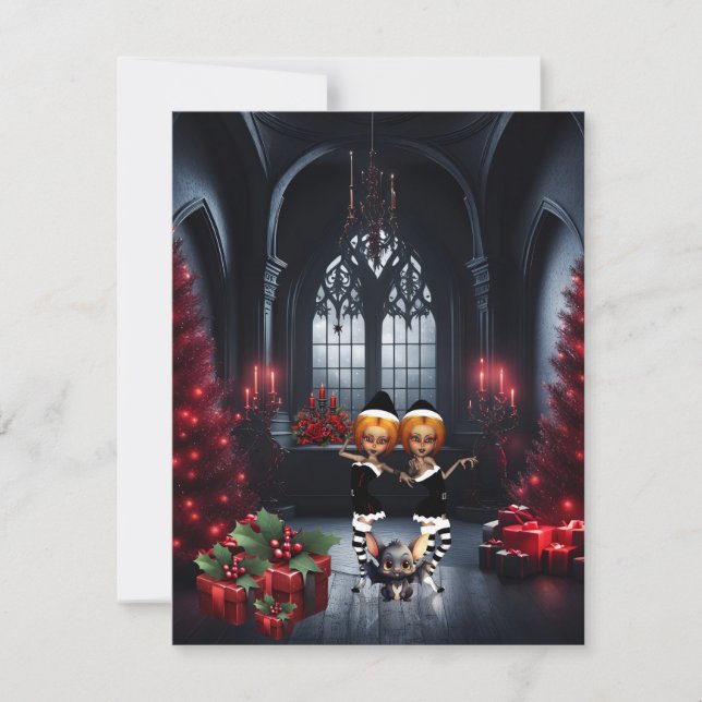 The little dark elves celebrate Christmas Holiday Card (Front)