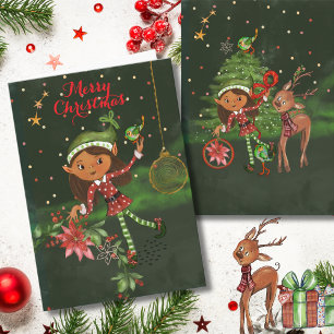 The little Elf sends you a wish I Kids Christmas  Holiday Card