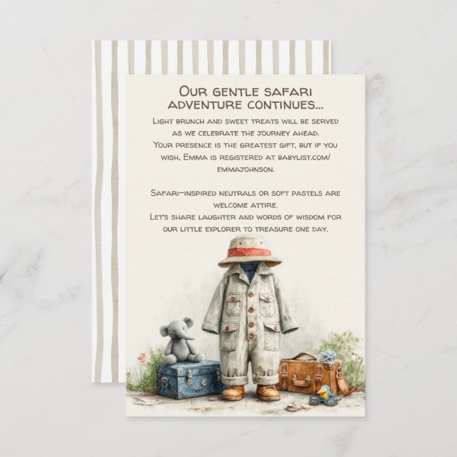 The Little Explorer | Safari Adventure Baby Shower Enclosure Card (Front/Back)