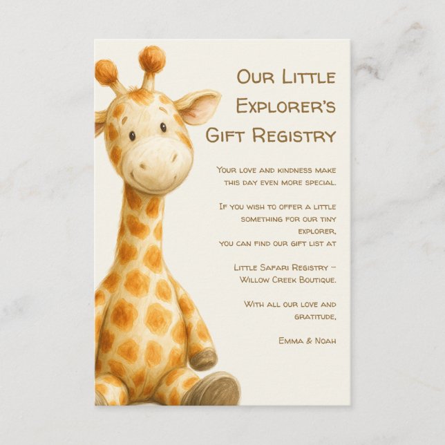 The Little Explorer | Safari Friends Baby Shower Enclosure Card (Front)