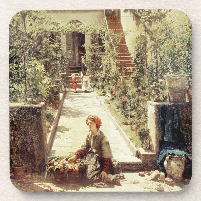 The Little Flower Girl (oil on canvas) Coaster (Front)