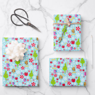 The Little Grinch   Blue Snowflake Christmas Patte Wrapping Paper Sheet