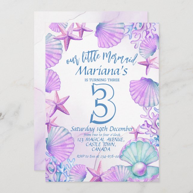 The Little Mermaid 3rd Birthday  Invitation (Front/Back)