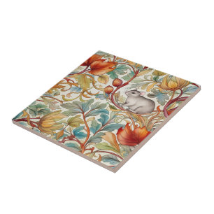 The little mouse on the leaves ceramic tile