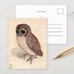 The Little Owl | Albrecht Dürer Postcard<br><div class="desc">The Little Owl (1506) | Albrecht Dürer’s The Little Owl (circa 1508) is a finely detailed watercolor and gouache painting showcasing a lifelike depiction of a small owl perched on a surface. Dürer’s exceptional attention to detail captures the bird’s textured feathers and alert expression, set against a plain background that...</div>