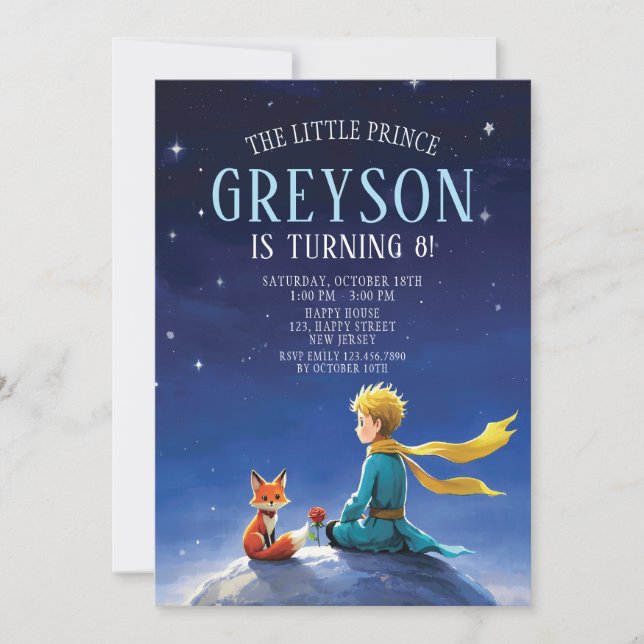 The Little Prince Birthday Invitation. Boy invite (Front)