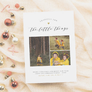 The Little Things   Gold Heart 3 Photo Christmas Holiday Card