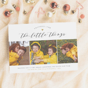The Little Things   Minimalist Gold Heart 3 Photo Holiday Card