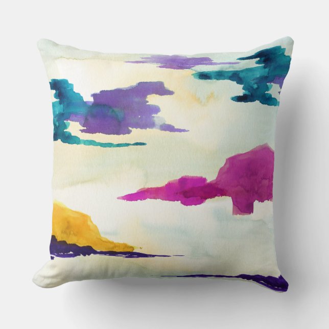 The Loch Scottish Abstract Watercolour Cushion (Front)