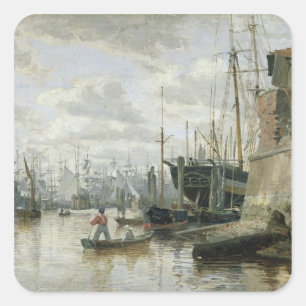 The Log Cabin at Hamburg Harbour, 1848 Square Sticker