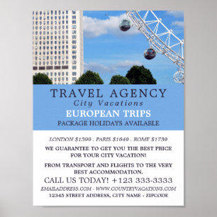 The London Eye, London City, Travel Agency Advert Poster