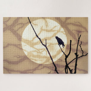 The Lonely Crow Full Moon Branch Shadows Jigsaw Puzzle