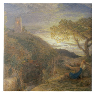 The Lonely Tower, 1868 (w/c & bodycolour and gum a Ceramic Tile