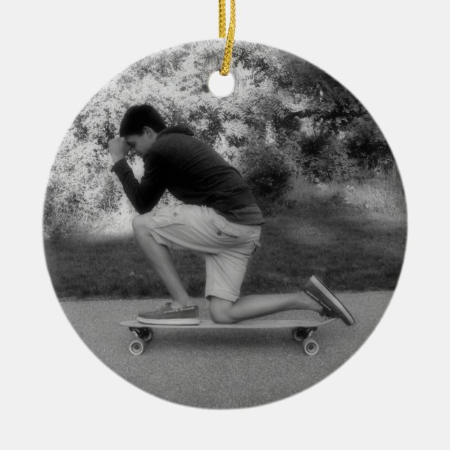The Longboard Pose Ceramic Ornament (Front)