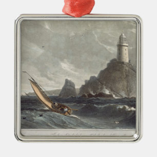 The longships lighthouse of Lands End, Cornwall, f Metal Tree Decoration