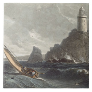 The longships lighthouse of Lands End, Cornwall, f Tile