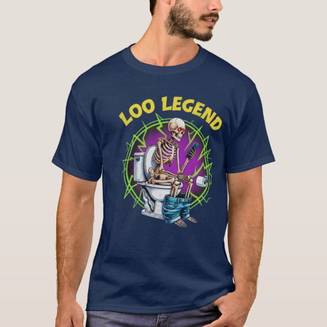 The Loo Legend Skeleton on Toilet Graphic T-Shirt (Front)