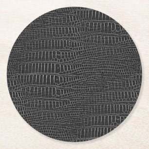 The Look of Black Realistic Alligator Skin Round Paper Coaster