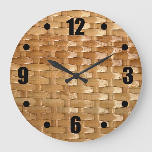 The Look of Lacquer Wicker Basketweave Texture Large Clock (Front)