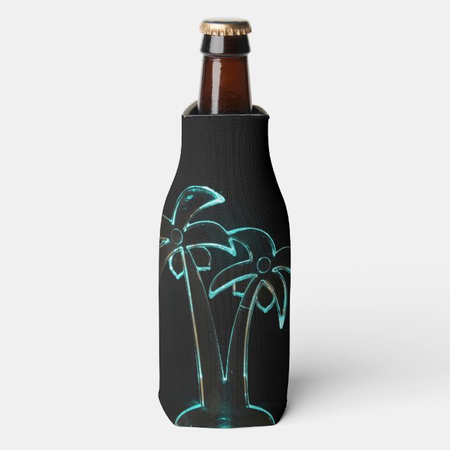 The Look of Neon Lit Up Tropical Palm Trees Bottle Cooler (Bottle Front)