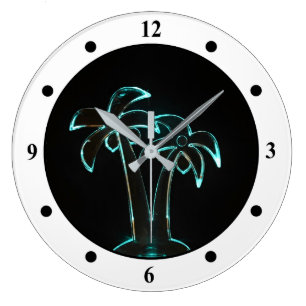 The Look of Neon Lit Up Tropical Palm Trees Large Clock