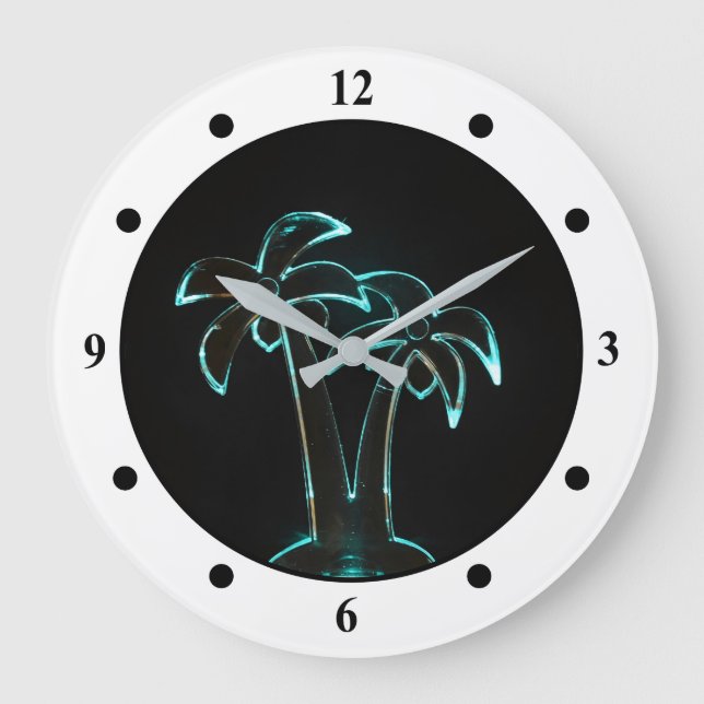 The Look of Neon Lit Up Tropical Palm Trees Large Clock (Front)
