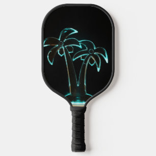 The Look of Neon Lit Up Tropical Palm Trees Pickleball Paddle