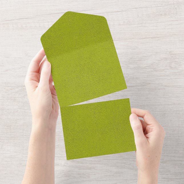 The look of Snuggly Chartreuse Green Suede All In One Invitation (Tearaway)