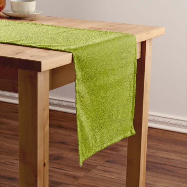The look of Snuggly Chartreuse Green Suede Short Table Runner (In Situ)