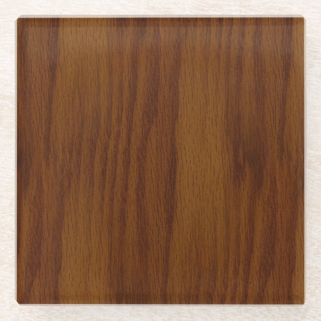The Look of Warm Oak Wood Grain Texture Glass Coaster (Front)