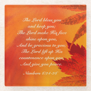 The Lord Bless You, Autumn Leaves Thanksgiving Glass Coaster