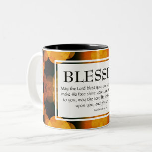 THE LORD BLESS YOU   Numbers 6:24-26 Orange Bokeh Two-Tone Coffee Mug