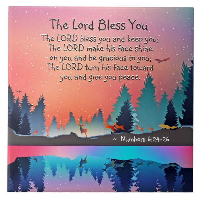 The Lord Bless You Numbers 6:24-26 Winter Lake Ceramic Tile (Front)