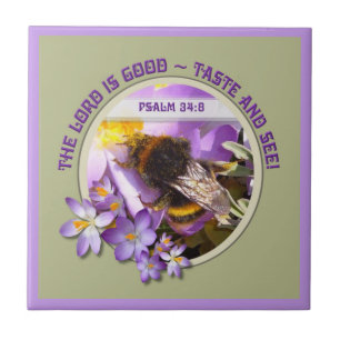 The Lord is good, Bee on crocus Ceramic Tile