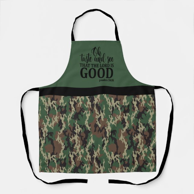 The Lord is Good Camouflage All-Over Print Apron (Front)