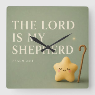 The Lord Is My Shepherd Psalm 23:1 Sage Green Square Wall Clock