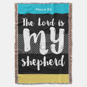 The Lord is My Shepherd Yellow Aqua Modern Pattern Throw Blanket