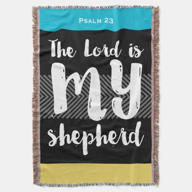 The Lord is My Shepherd Yellow Aqua Modern Pattern Throw Blanket (Front Vertical)