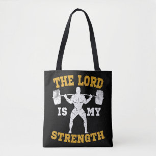 The Lord is my Strength Christian Gym Jesus Workou Tote Bag