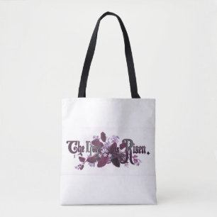 "The Lord is Risen" Vintage Easter Art eggplant Tote Bag