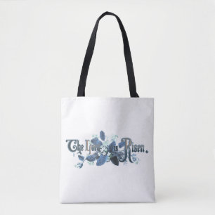 "The Lord is Risen" Vintage Easter Art teal Tote Bag