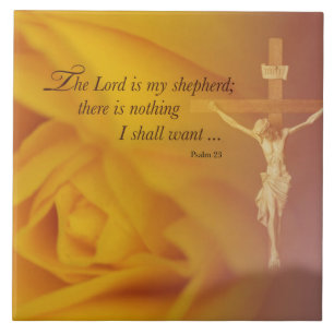 The Lord is Shepherd, Cross & Yellow Rose Ceramic Tile
