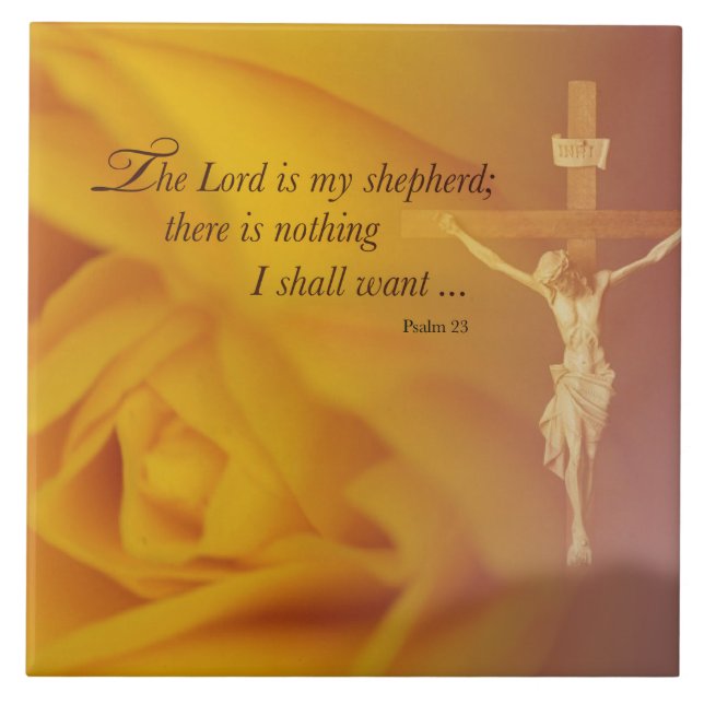 The Lord is Shepherd, Cross & Yellow Rose Ceramic Tile (Front)