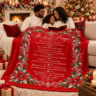 The Lord’s Prayer   Elegant Christmas Red & Silver Sherpa Blanket